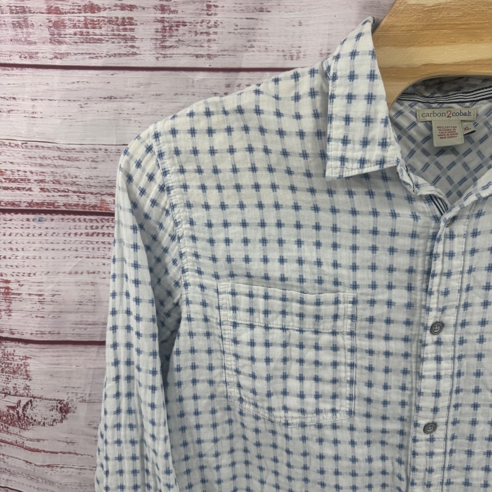 Carbon 2 Cobalt Shirt Mens XL White Blue Geometric Grid Cotton Button Down - Picture 4 of 10